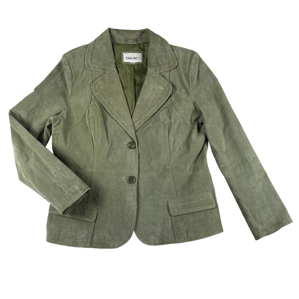 Vintage Cherokee Suede Leather Blazer Womens Large Button Front Lined Jacket